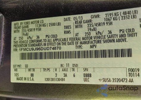 2013 Ford Escape Titanium z USA, uszkodzony, nr VIN 1FMCU9J96DUD74870